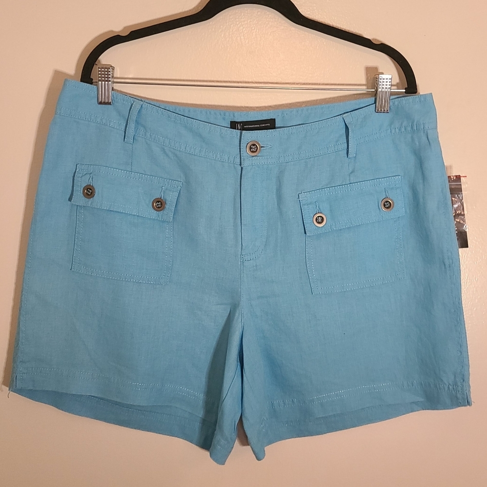 INC | Linen Shorts, Utility (Turquoise) - 14, NWT